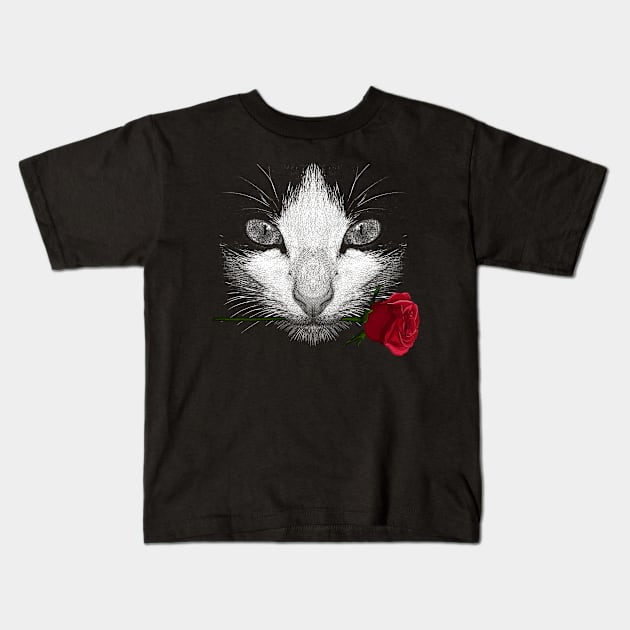 Black Cat Kids T-Shirt by Moncheng